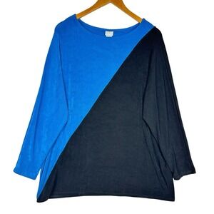 Chico's Travelers Colorblock Top Blue‎ Black Dolman Sleeve Slinky